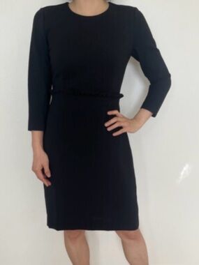 👠 J.Crew Classic Black Women’s Sheath Ponte Dress with Ruffle size 10